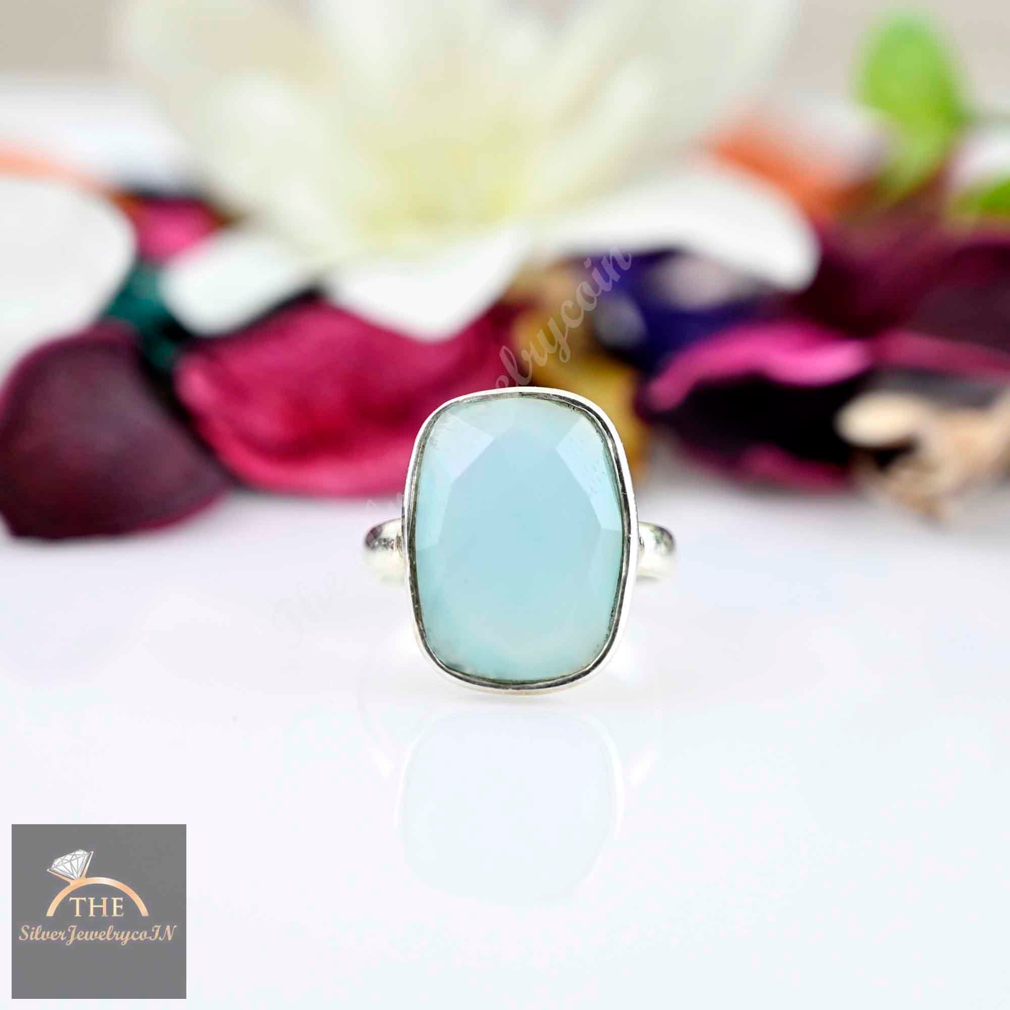 Aqua Chalcedony Ring, Boho Statement Ring, 925 Sterling Silver Ring, Bohemian Ring, Silver Women Ring, Engagement Ring, Everyday Wear Ring