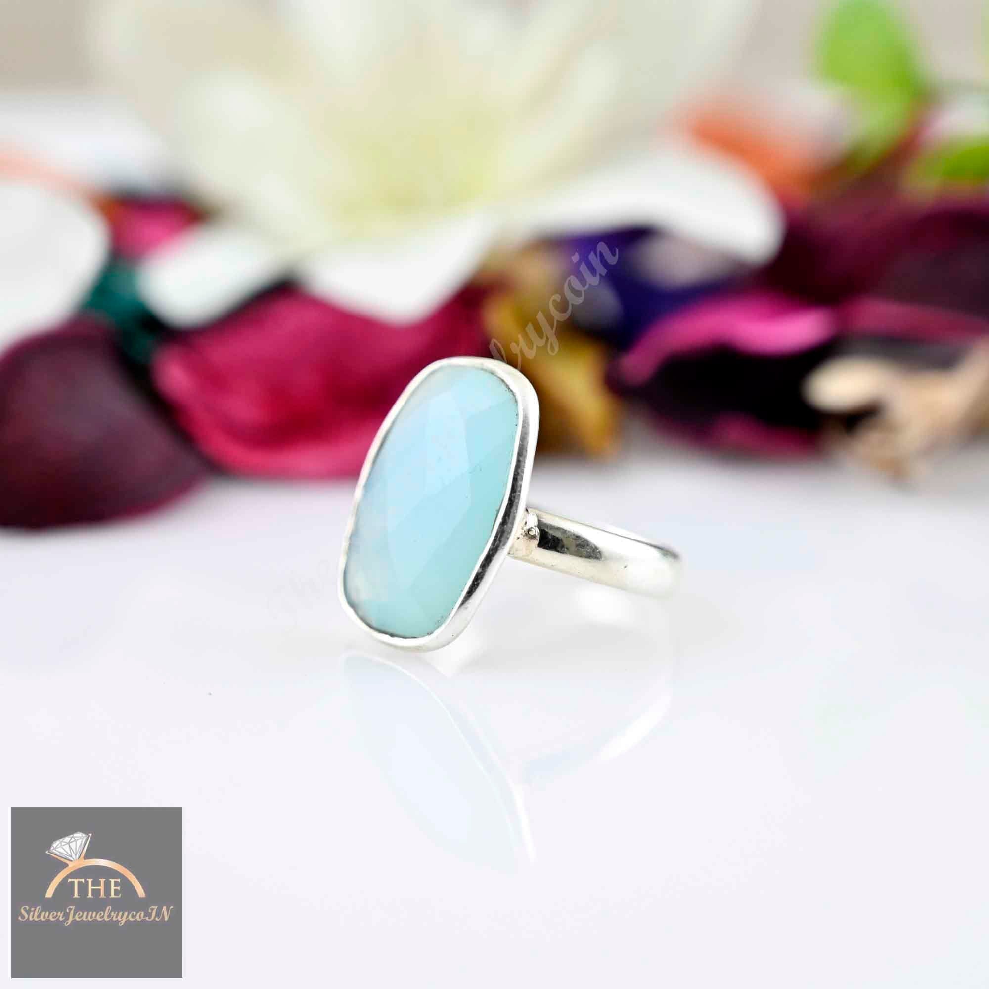 Aqua Chalcedony Ring, Boho Statement Ring, 925 Sterling Silver Ring, Bohemian Ring, Silver Women Ring, Engagement Ring, Everyday Wear Ring