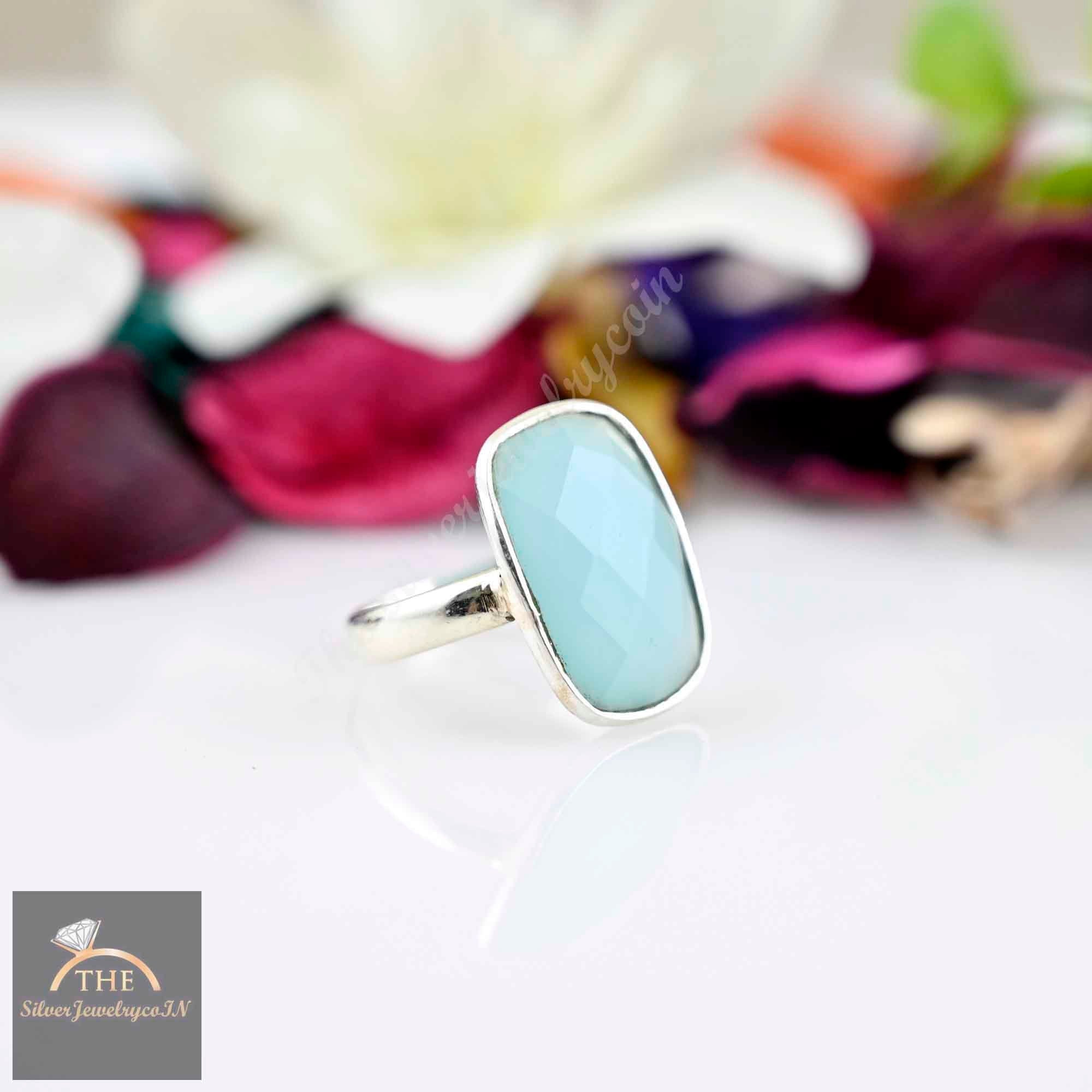 Aqua Chalcedony Ring, Boho Statement Ring, 925 Sterling Silver Ring, Bohemian Ring, Silver Women Ring, Engagement Ring, Everyday Wear Ring