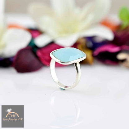 Aqua Chalcedony Ring, Boho Statement Ring, 925 Sterling Silver Ring, Bohemian Ring, Silver Women Ring, Engagement Ring, Everyday Wear Ring