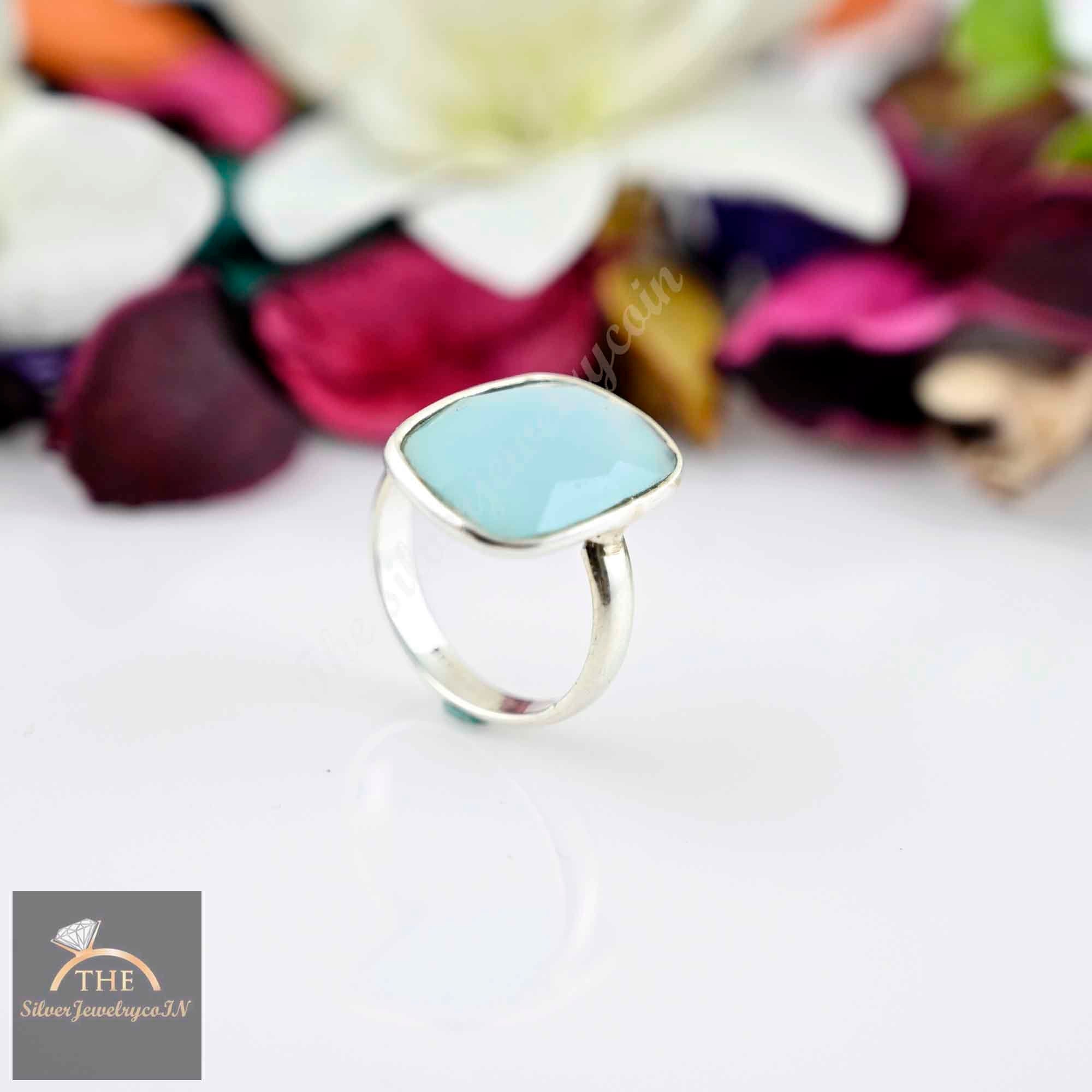 Aqua Chalcedony Ring, Boho Statement Ring, 925 Sterling Silver Ring, Bohemian Ring, Silver Women Ring, Engagement Ring, Everyday Wear Ring