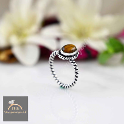 Tigers Eye Ring Minimalist Ring/925 Sterling Silver Stacking Tigers Eye Ring Dainty Silver Ring Simple Ring,  Anniversary Gift,