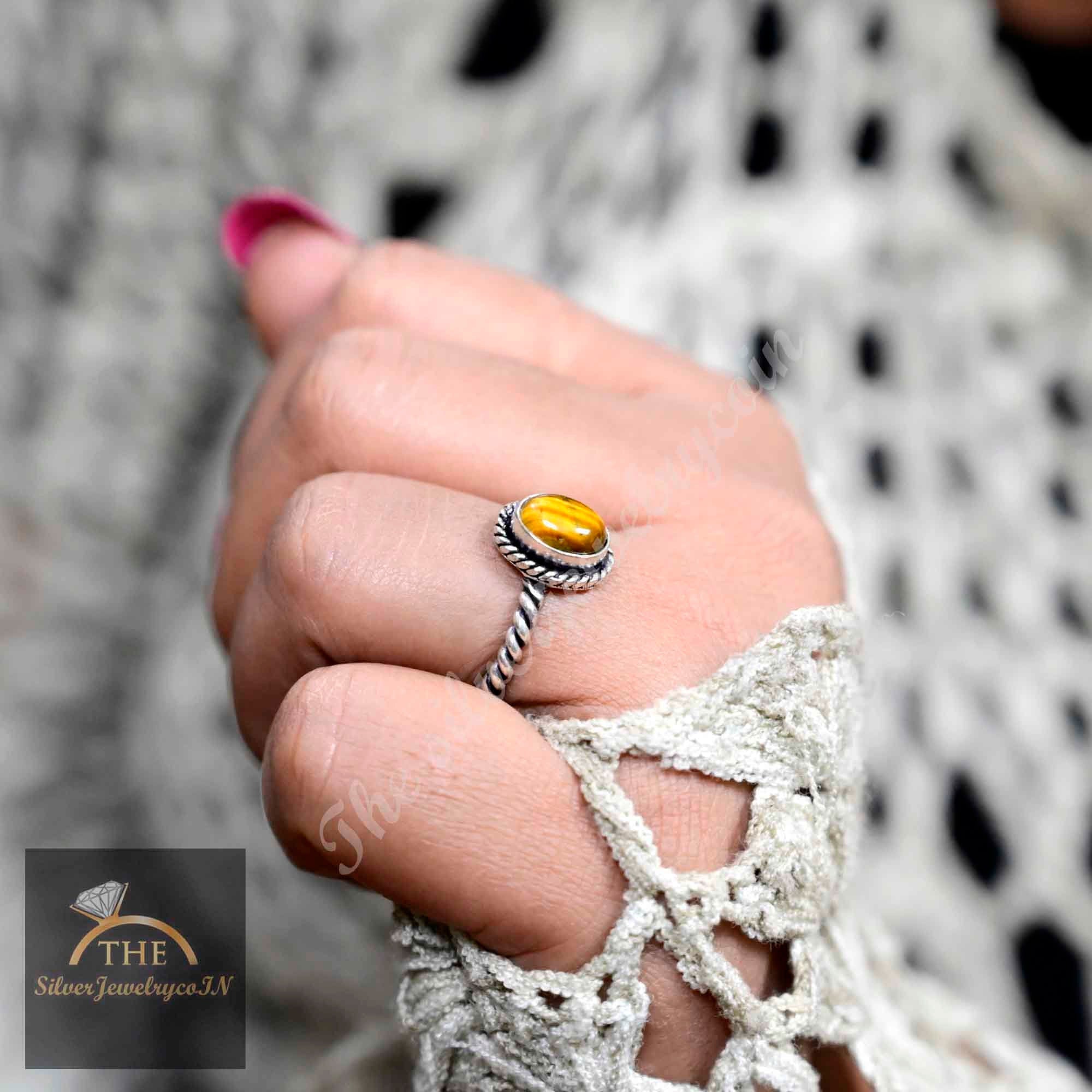 Tigers Eye Ring Minimalist Ring/925 Sterling Silver Stacking Tigers Eye Ring Dainty Silver Ring Simple Ring,  Anniversary Gift,