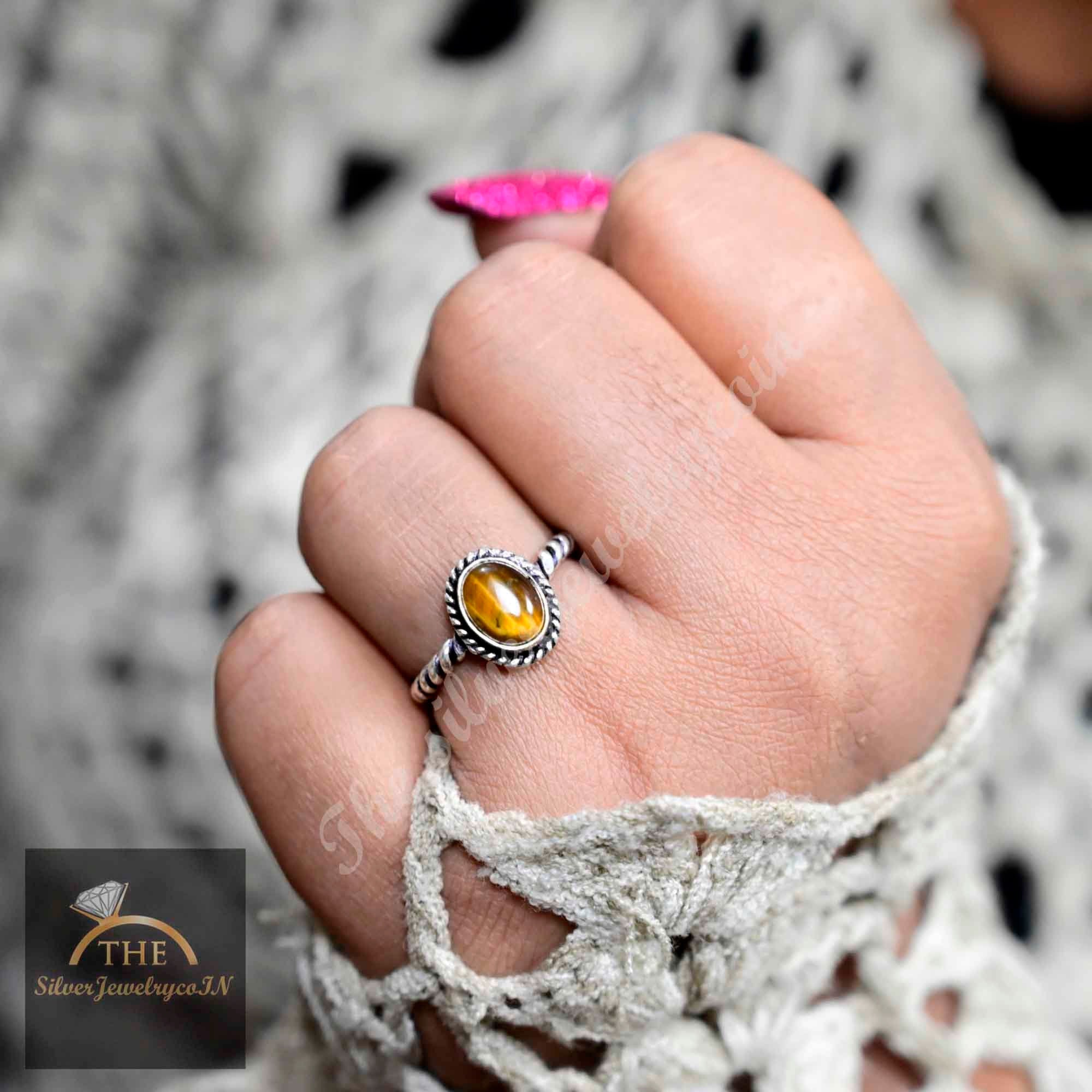 Tigers Eye Ring Minimalist Ring/925 Sterling Silver Stacking Tigers Eye Ring Dainty Silver Ring Simple Ring,  Anniversary Gift,