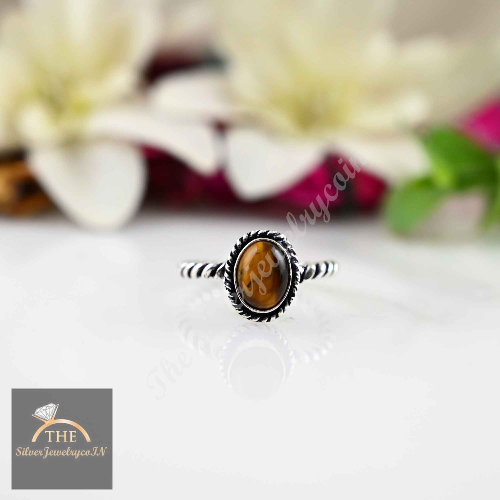 Tigers Eye Ring Minimalist Ring/925 Sterling Silver Stacking Tigers Eye Ring Dainty Silver Ring Simple Ring,  Anniversary Gift,