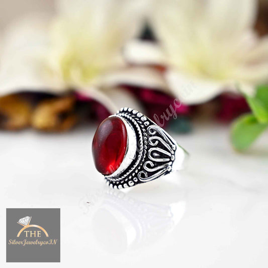 925 Sterling Silver, Garnet Oval Ring, Statement Ring, Minimalist Ring, Women Rings, Garnet Jewelry,