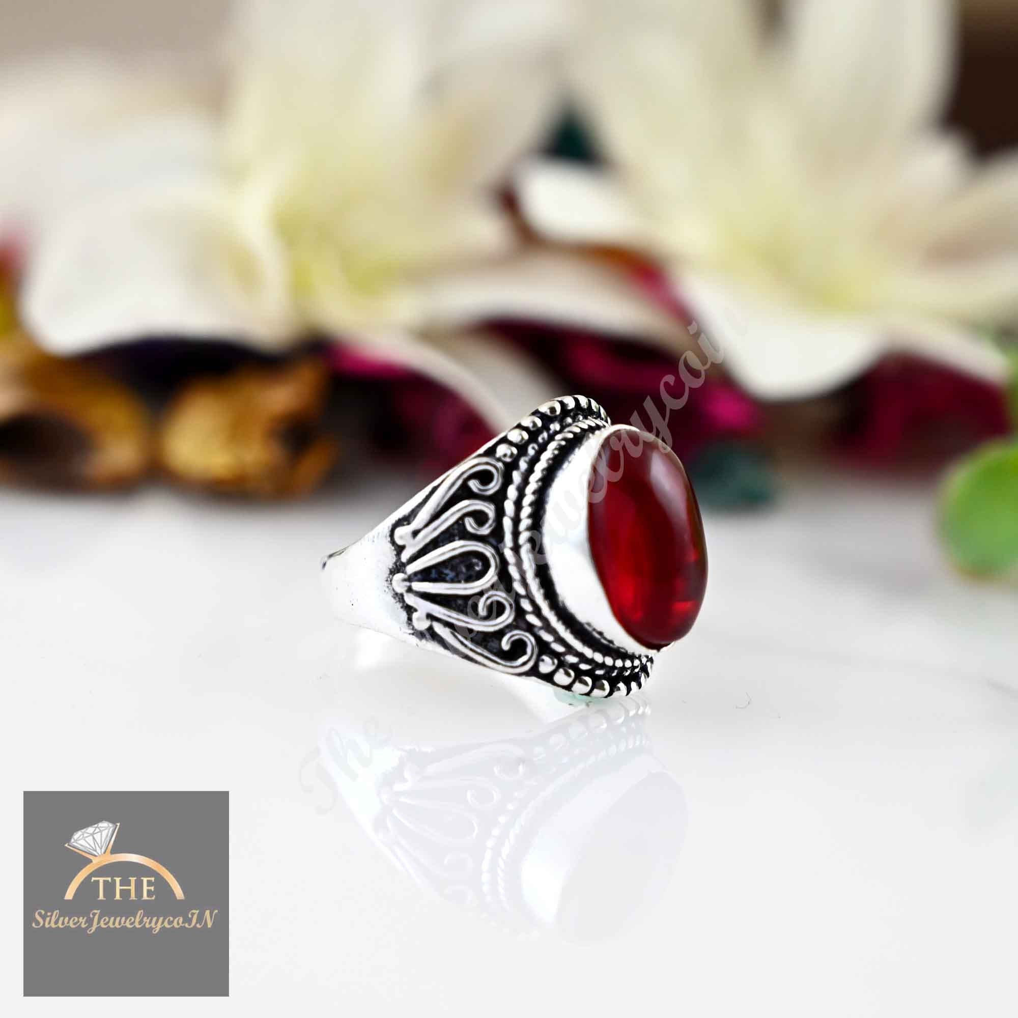 925 Sterling Silver, Garnet Oval Ring, Statement Ring, Minimalist Ring, Women Rings, Garnet Jewelry,