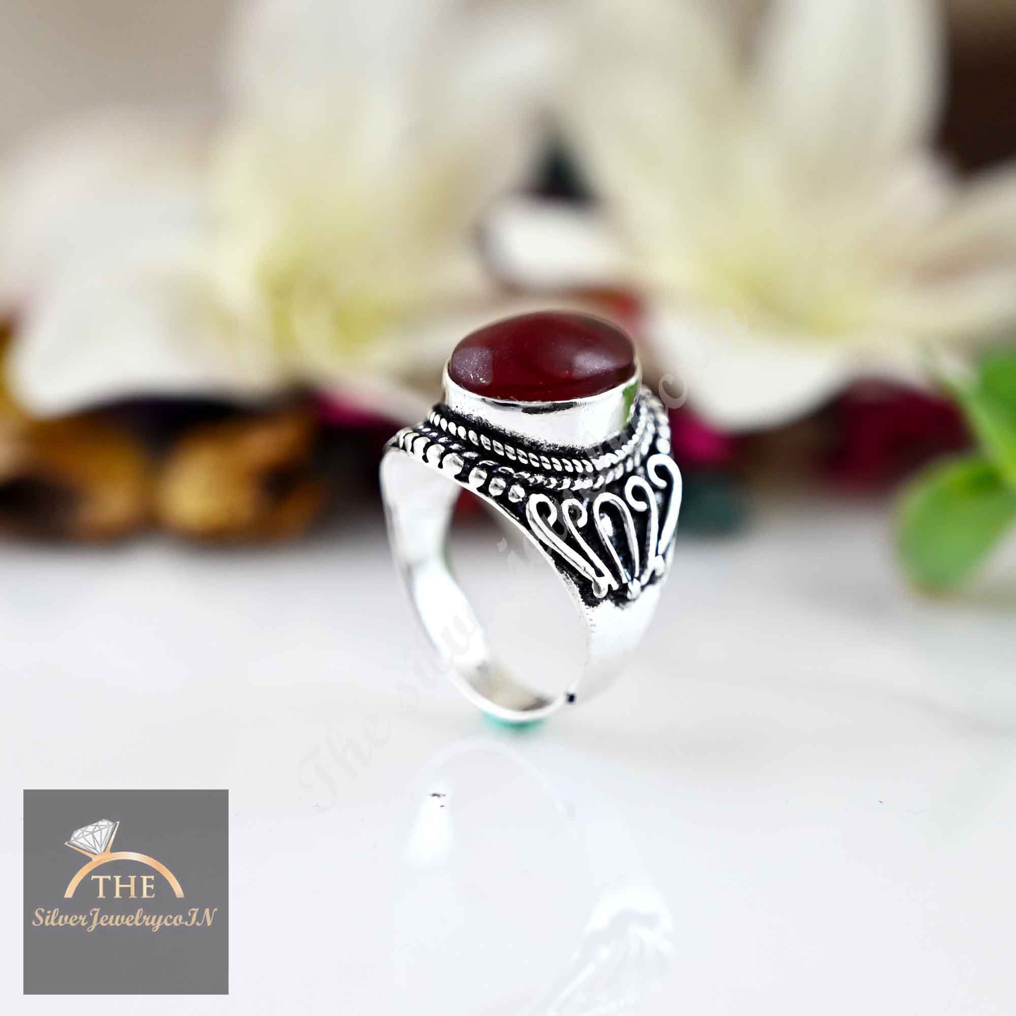 925 Sterling Silver, Garnet Oval Ring, Statement Ring, Minimalist Ring, Women Rings, Garnet Jewelry,