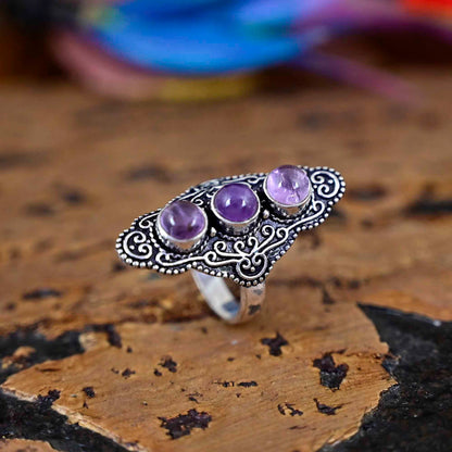 Natural Amethyst Ring Sterling Silver Ring  Bridesmaid Ring Silver Ring Ring For Women Boho Hippie Ring Purple Quartz Jewelry