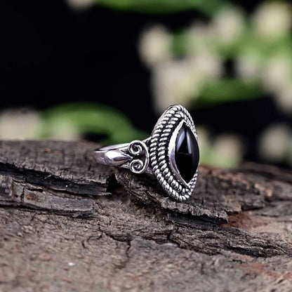 Marquise Black Onyx Ring, Rings for Women, 925 Sterling Silver Ring,  Anniversary Ring, Black Onyx Jewelry, Bohemian Jewelry,