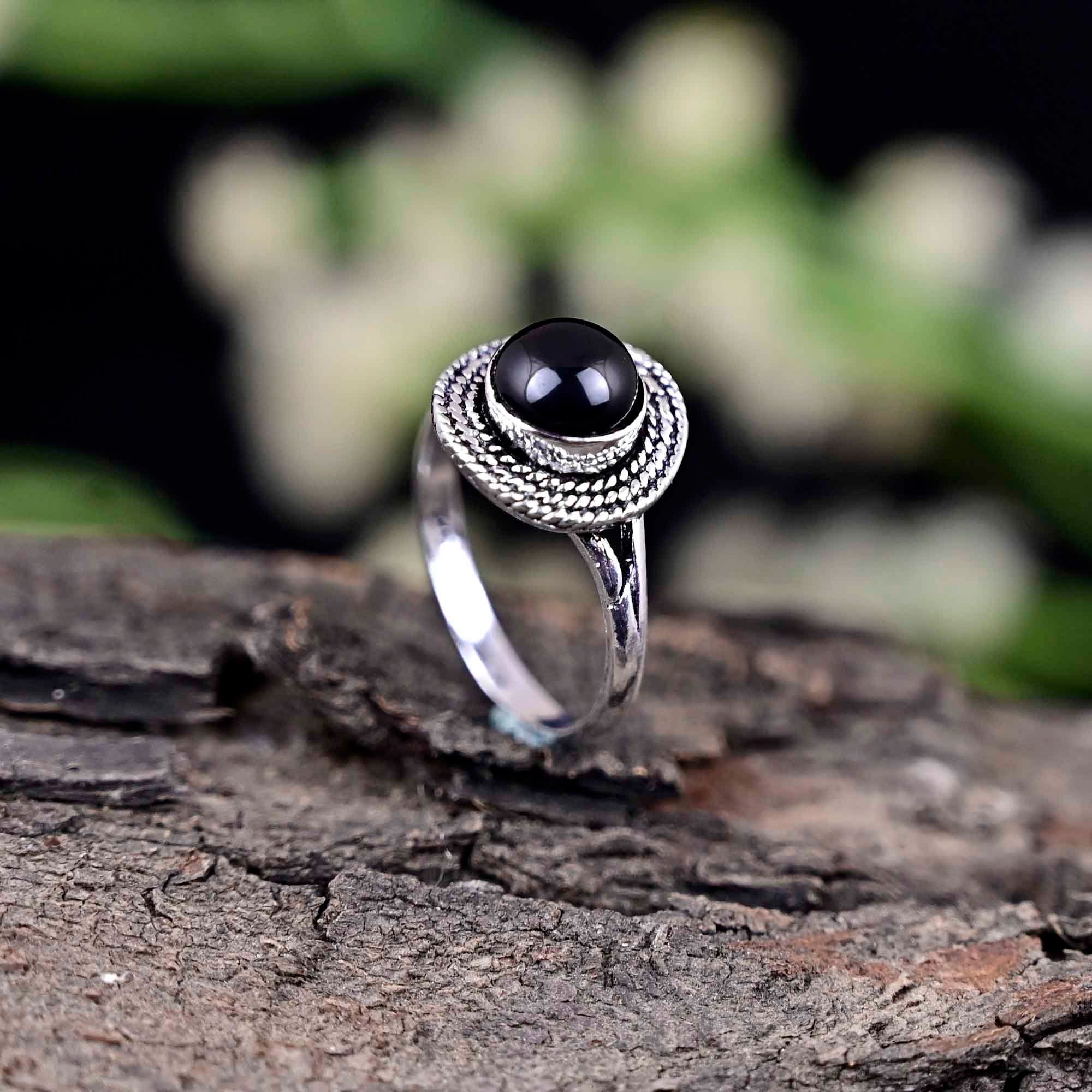 Small Black Onyx Ring, Everyday Ring, Dainty Black Ring, Simple Ring, 925 Sterling Silver Black Gemstone Ring