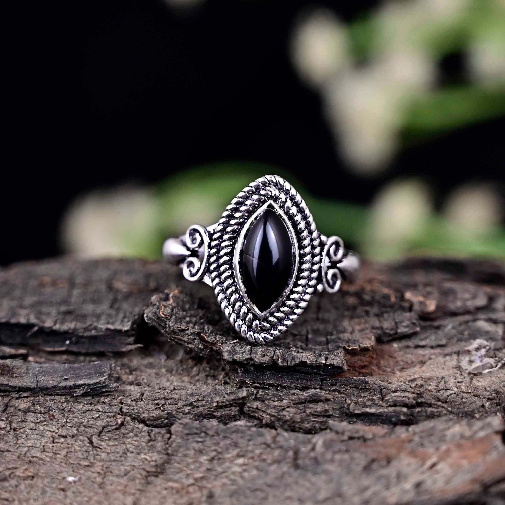 Marquise Black Onyx Ring, Rings for Women, 925 Sterling Silver Ring,  Anniversary Ring, Black Onyx Jewelry, Bohemian Jewelry,