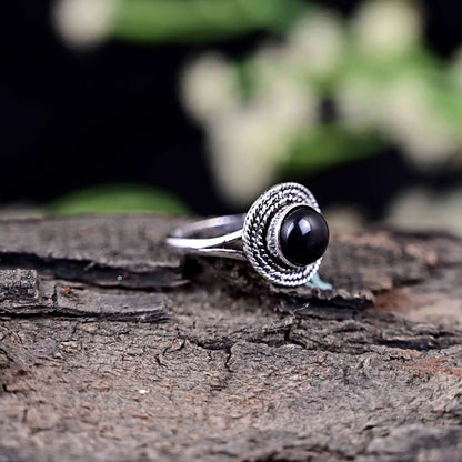 Small Black Onyx Ring, Everyday Ring, Dainty Black Ring, Simple Ring, 925 Sterling Silver Black Gemstone Ring