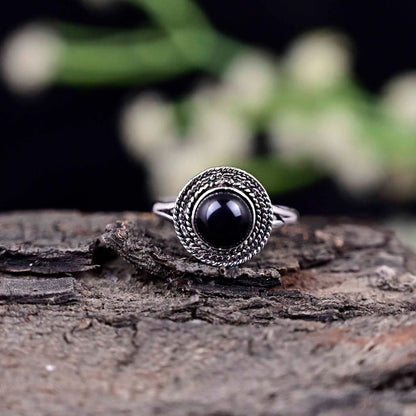 Small Black Onyx Ring, Everyday Ring, Dainty Black Ring, Simple Ring, 925 Sterling Silver Black Gemstone Ring