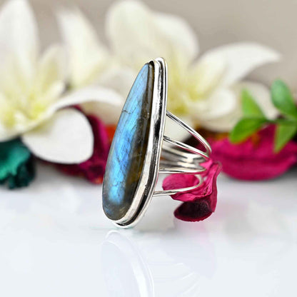 Natural Labradorite Ring, Labradorite Silver Ring, Labradorite Ring, Labradorite Teardrop Ring, Labradorite Boho Ring, Anniversary Gift