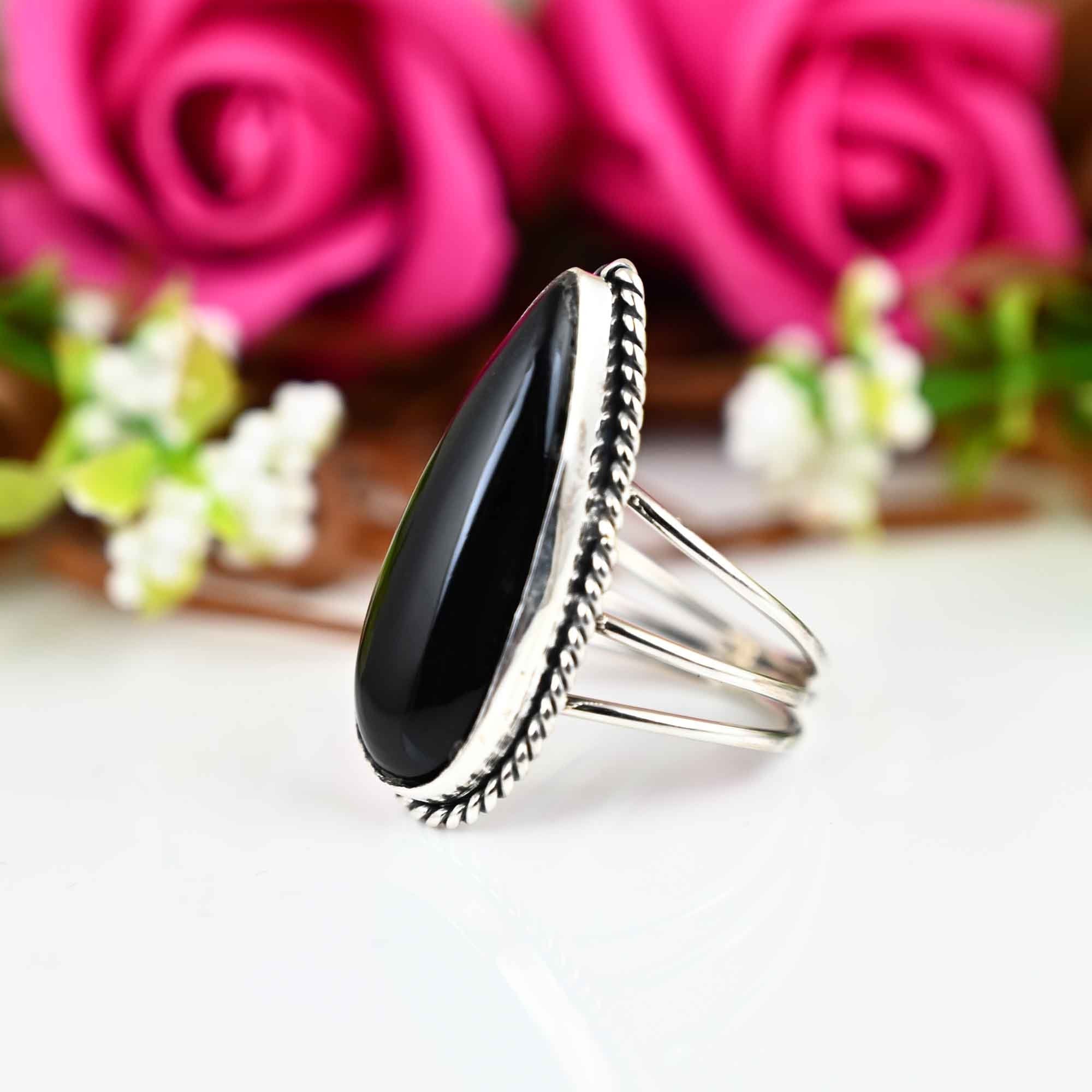 Black Obsidian Ring, Sterling Silver Ring, Simple Ring, Minimalist Delicate Ring, Tiny Dainty Ring, Obsidian Ring, Black Obsidian Jewelry