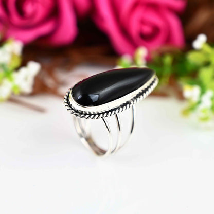 Black Obsidian Ring, Sterling Silver Ring, Simple Ring, Minimalist Delicate Ring, Tiny Dainty Ring, Obsidian Ring, Black Obsidian Jewelry