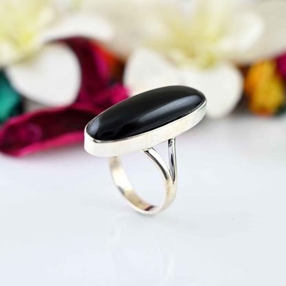 Black Obsidian Ring Gemstone 925 Sterling Silver Ring Women Gift Ring, Black Obsidian Ring Women's For Love Ring Gift For Her