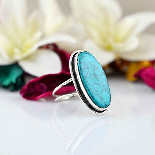 Turquoise Ring, Sterling Silver 925, Statement Ring, Hippie Ring, Bohemian Ring, Jewelry, Gift For Her, Gemstone Ring, December Birthstone