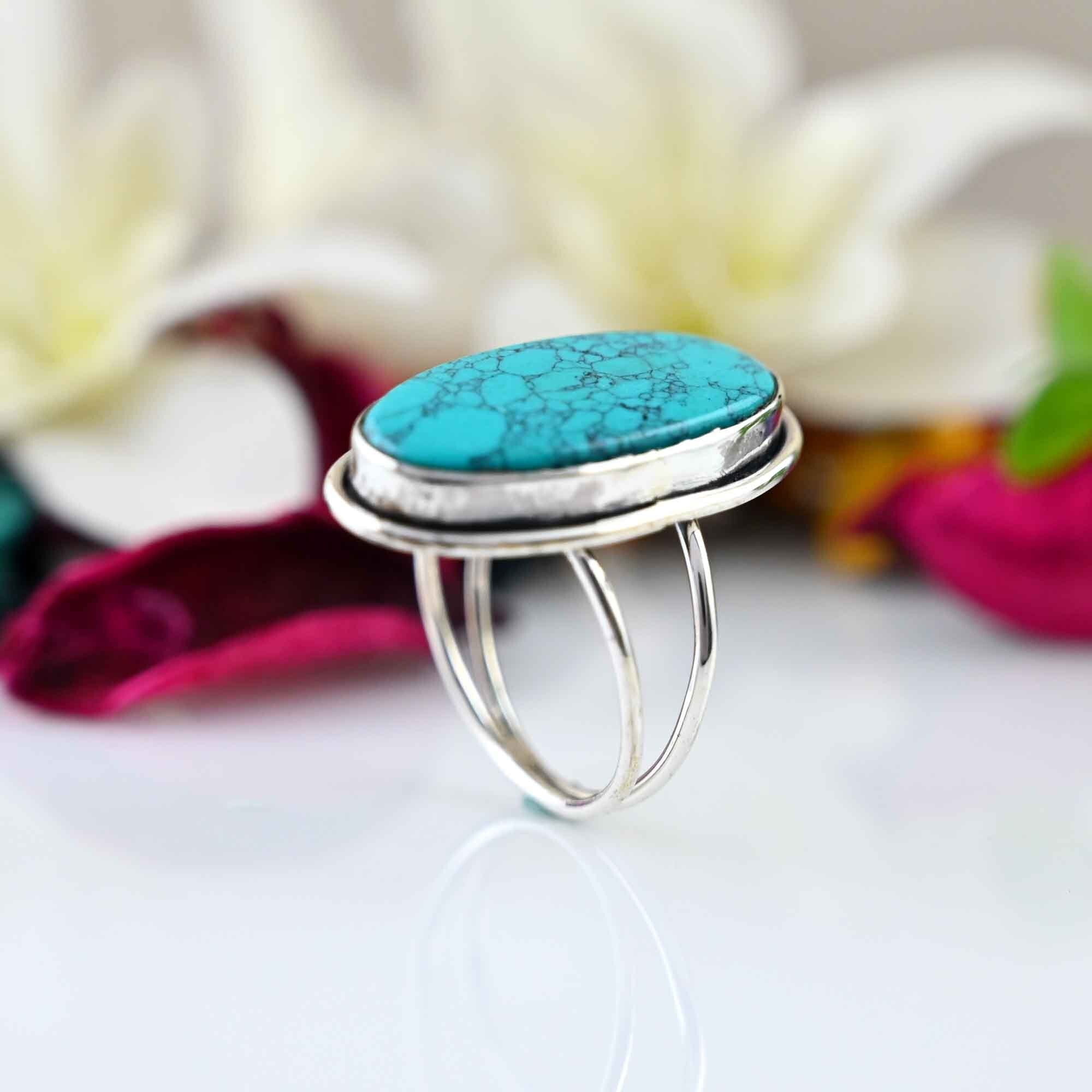 Turquoise Ring, Sterling Silver 925, Statement Ring, Hippie Ring, Bohemian Ring, Jewelry, Gift For Her, Gemstone Ring, December Birthstone