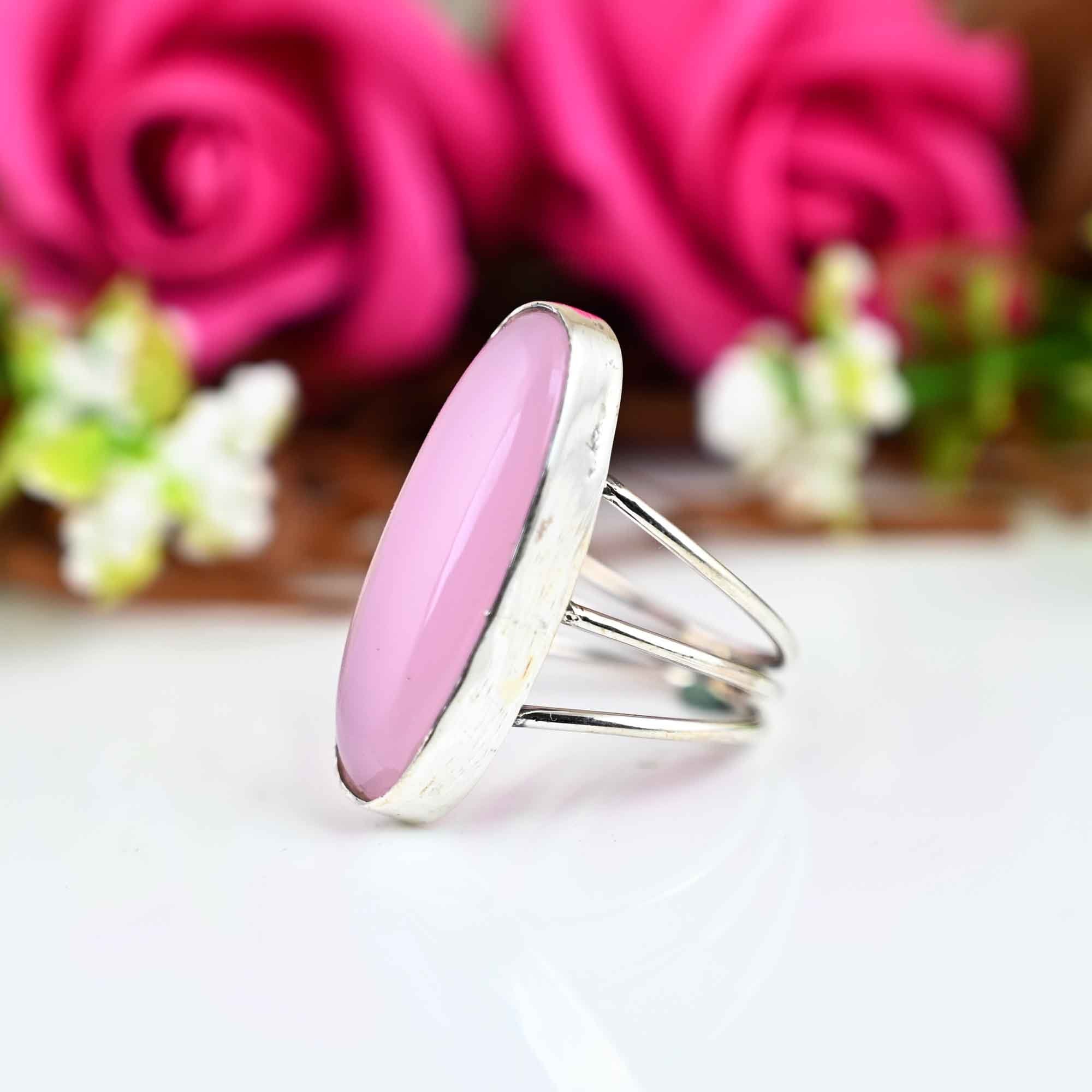 Natural Rose Quartz Ring, 925 Sterling Silver Ring, Long Stone Ring, Huge Ring, Bohemian Ring,  Mom Gift, Statement Ring, Gift for Her