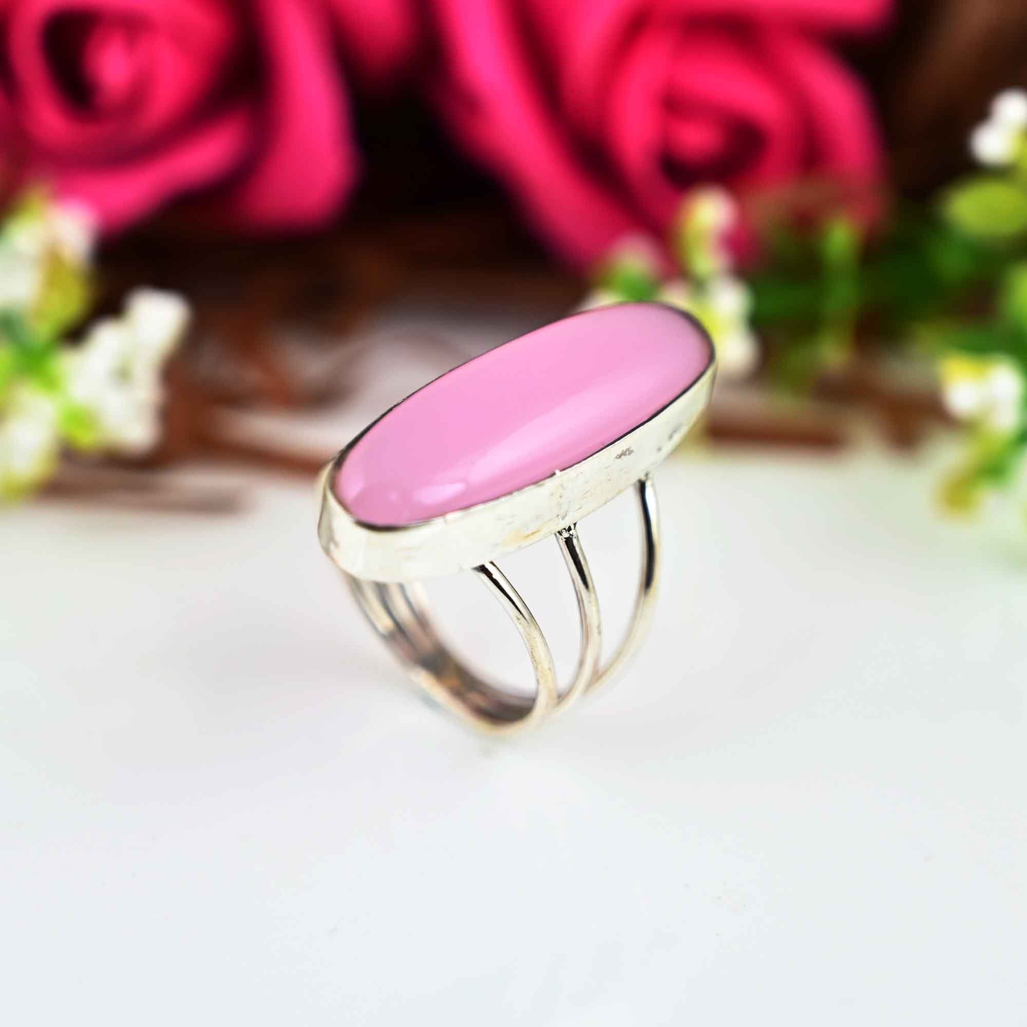 Natural Rose Quartz Ring, 925 Sterling Silver Ring, Long Stone Ring, Huge Ring, Bohemian Ring,  Mom Gift, Statement Ring, Gift for Her