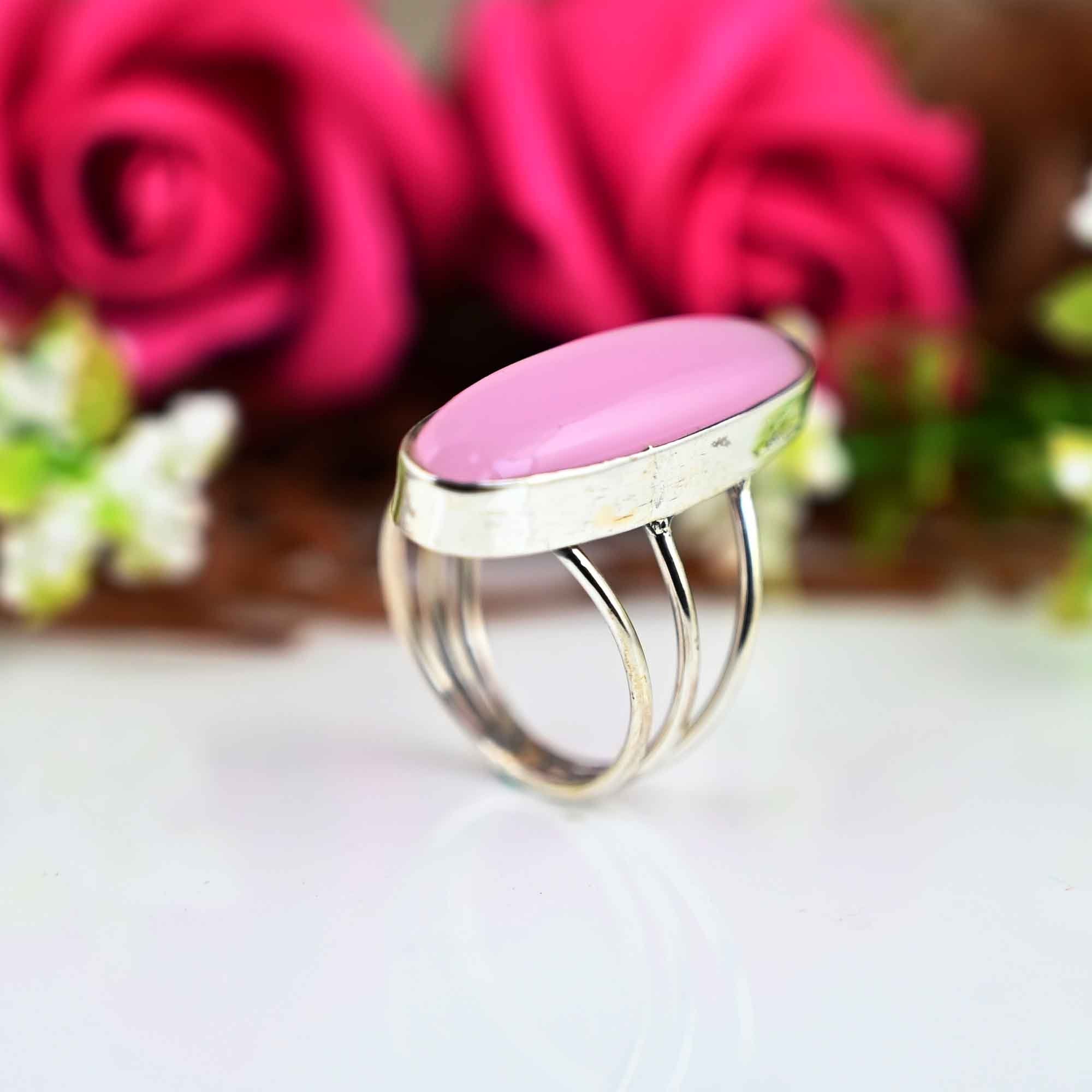 Natural Rose Quartz Ring, 925 Sterling Silver Ring, Long Stone Ring, Huge Ring, Bohemian Ring,  Mom Gift, Statement Ring, Gift for Her