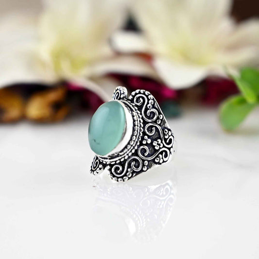 Aqua Chalcedony Ring,  Ring, Gemstone Ring, 925 Sterling Silver, Boho Ring, Promise Ring, March Birthstone, Gift For Her