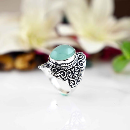 Aqua Chalcedony Ring,  Ring, Gemstone Ring, 925 Sterling Silver, Boho Ring, Promise Ring, March Birthstone, Gift For Her