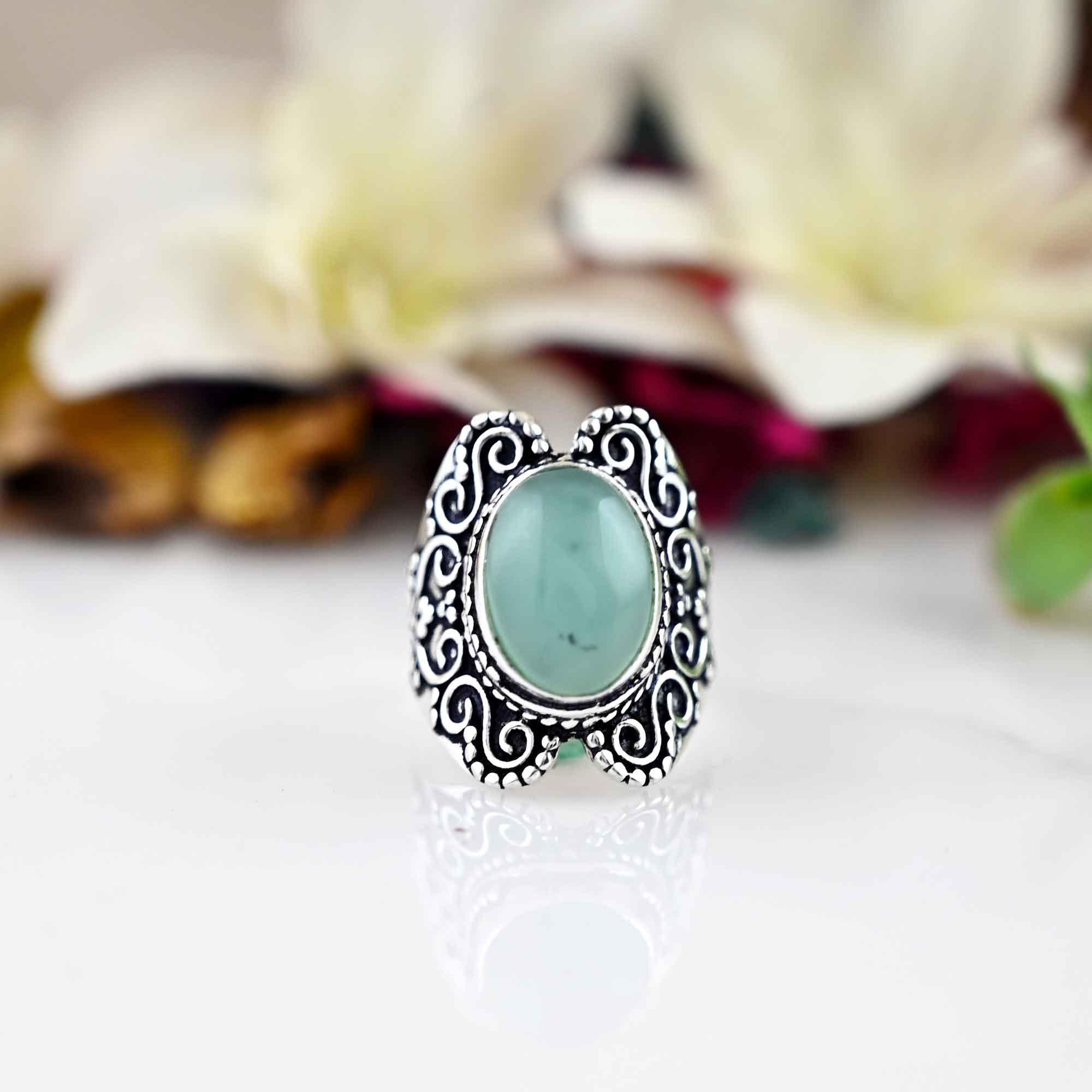 Aqua Chalcedony Ring,  Ring, Gemstone Ring, 925 Sterling Silver, Boho Ring, Promise Ring, March Birthstone, Gift For Her