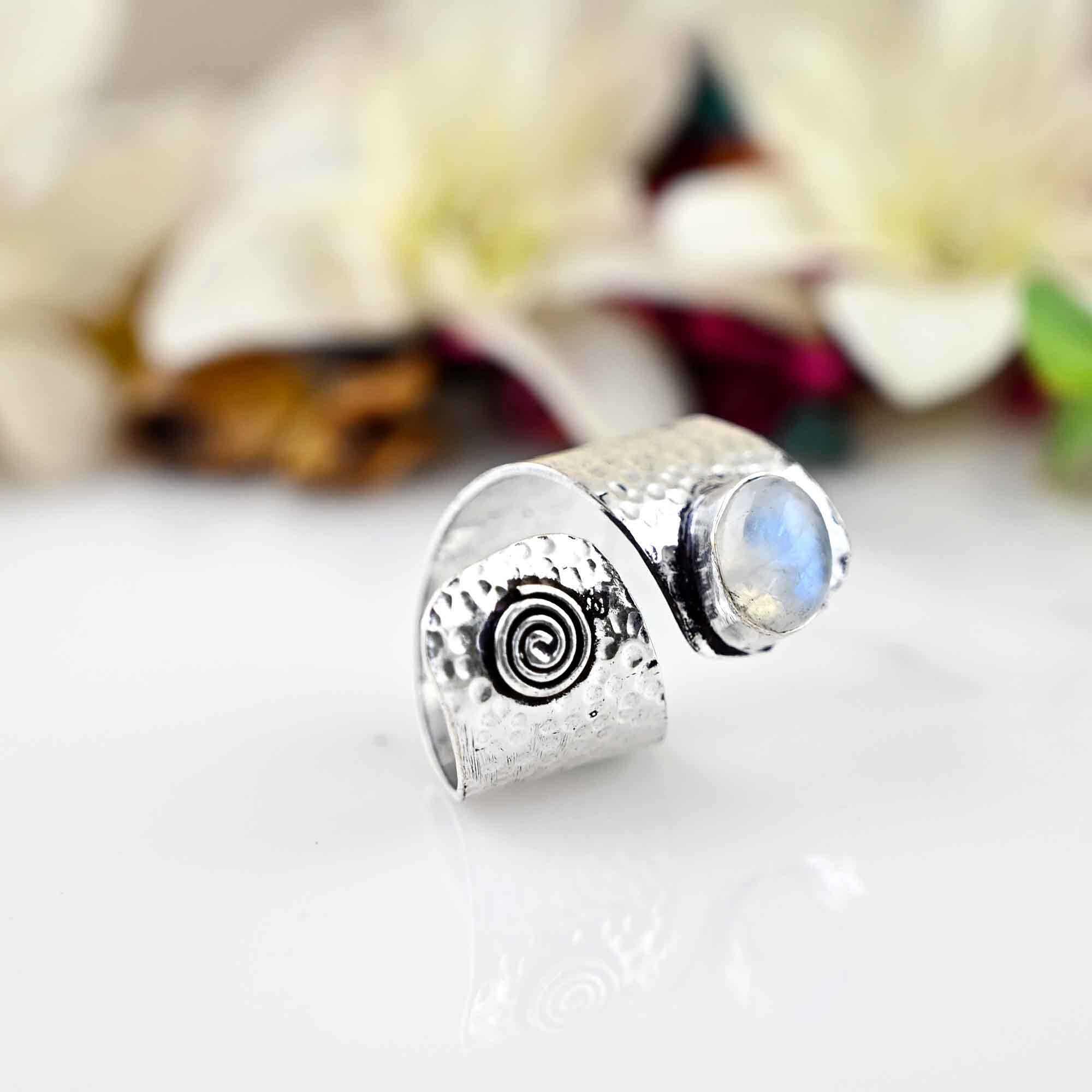 Rainbow Moonstone Ring Sterling Silver, June Birthstone Ring Perseonalized, Oval Moonstone Ring for Women, Adjustable Ring, Gift for Her