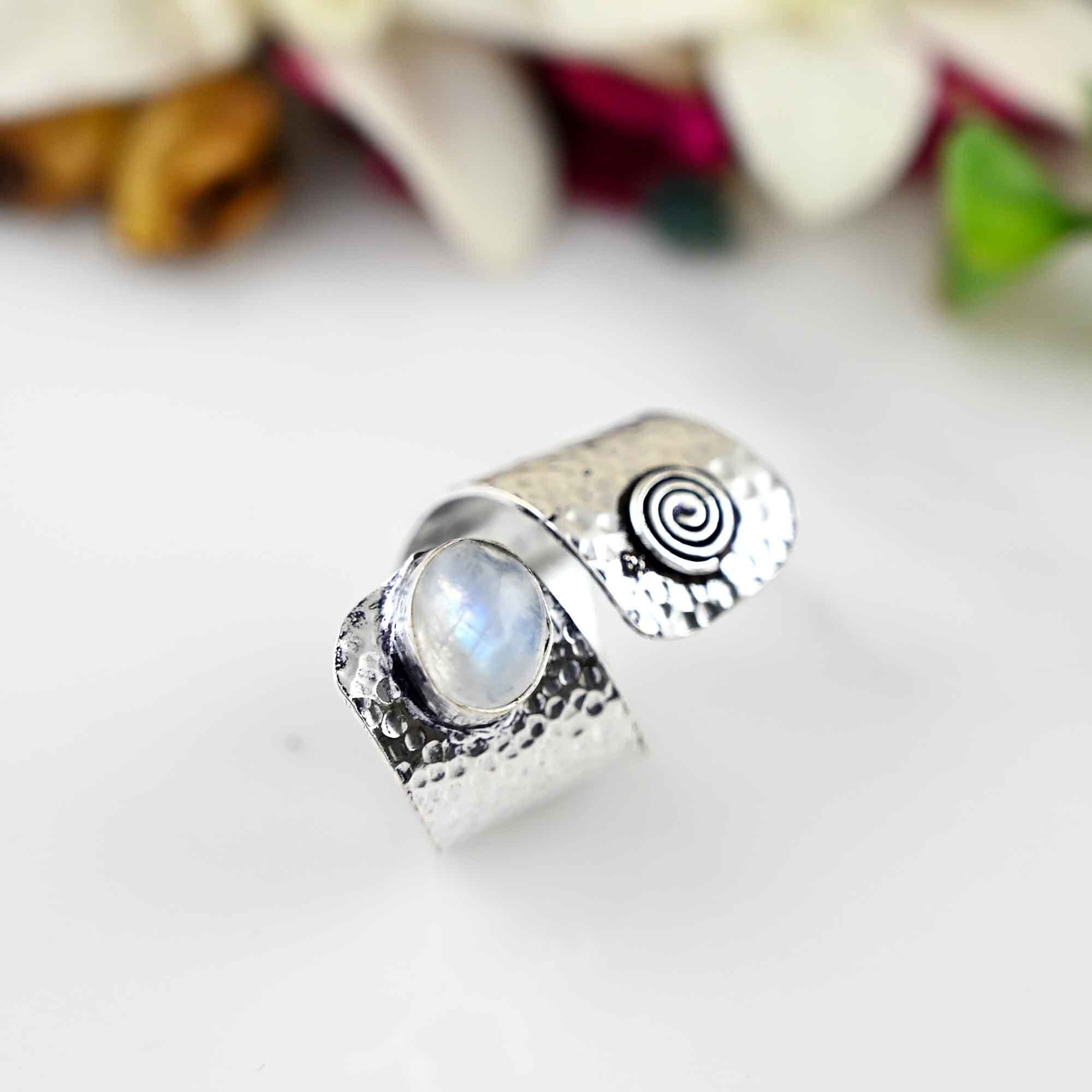 Rainbow Moonstone Ring Sterling Silver, June Birthstone Ring Perseonalized, Oval Moonstone Ring for Women, Adjustable Ring, Gift for Her