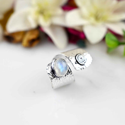 Rainbow Moonstone Ring Sterling Silver, June Birthstone Ring Perseonalized, Oval Moonstone Ring for Women, Adjustable Ring, Gift for Her