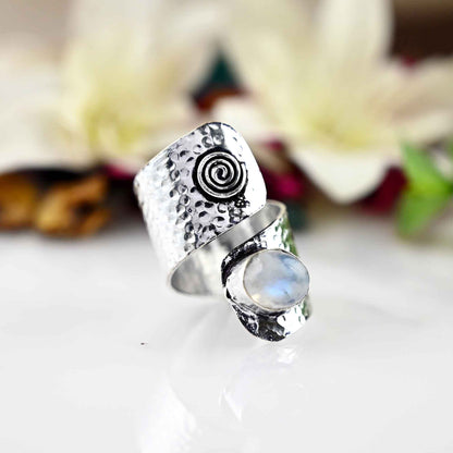 Rainbow Moonstone Ring Sterling Silver, June Birthstone Ring Perseonalized, Oval Moonstone Ring for Women, Adjustable Ring, Gift for Her