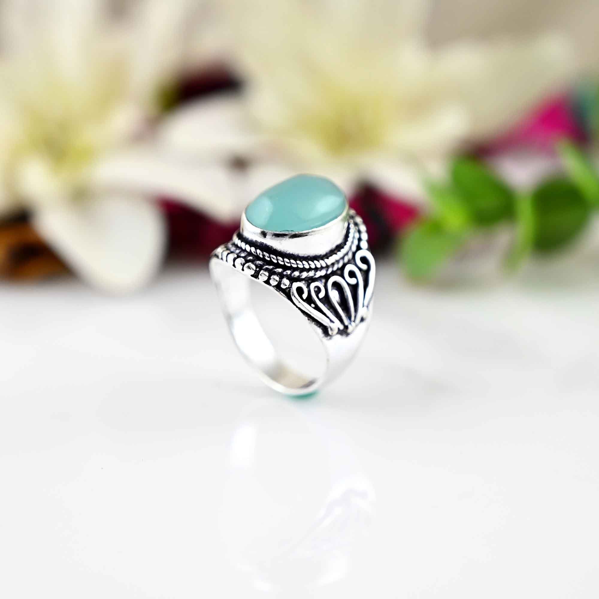 Genuine Aqua Chalcedony Ring, Aqua Chalcedony Silver Ring, Aqua Chalcedony Ring, 925 Sterling Silver Ring,  Gift For Her