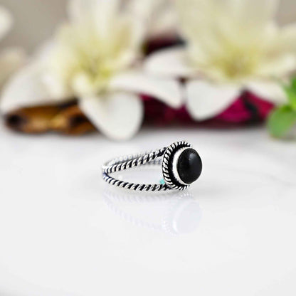 Black Tourmaline Ring Natural Gemstone 925 Solid Sterling Silver Rings for women, Round Shape Ring Gift For Her