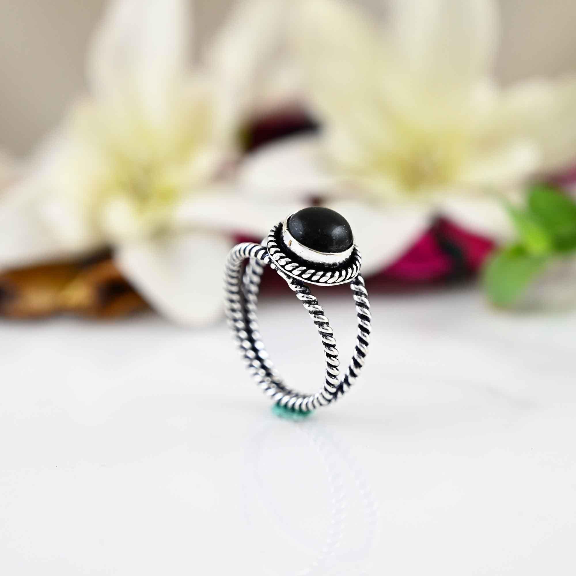 Black Tourmaline Ring Natural Gemstone 925 Solid Sterling Silver Rings for women, Round Shape Ring Gift For Her