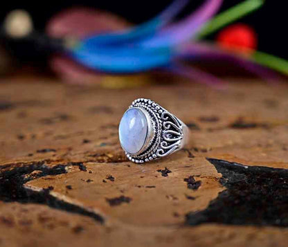 Natural Moonstone Ring 925 Sterling Silver Ring Yellow Gold Plated Ring Oval Rainbow Moonstone Ring Gift Ring Women Ring Gift For Her