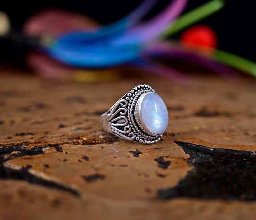 Natural Moonstone Ring 925 Sterling Silver Ring Yellow Gold Plated Ring Oval Rainbow Moonstone Ring Gift Ring Women Ring Gift For Her