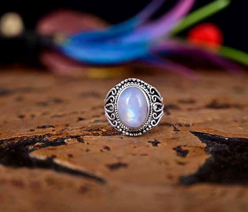 Natural Moonstone Ring 925 Sterling Silver Ring Yellow Gold Plated Ring Oval Rainbow Moonstone Ring Gift Ring Women Ring Gift For Her