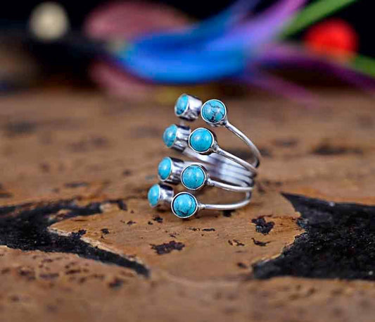 Blue Turquoise Ring 925 Sterling Silver Ring Adjustable Ring Huge Ring Wide Band Ring Blue Stone Ring Boho Ring Perfect Gift For Her