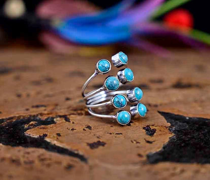 Blue Turquoise Ring 925 Sterling Silver Ring Adjustable Ring Huge Ring Wide Band Ring Blue Stone Ring Boho Ring Perfect Gift For Her