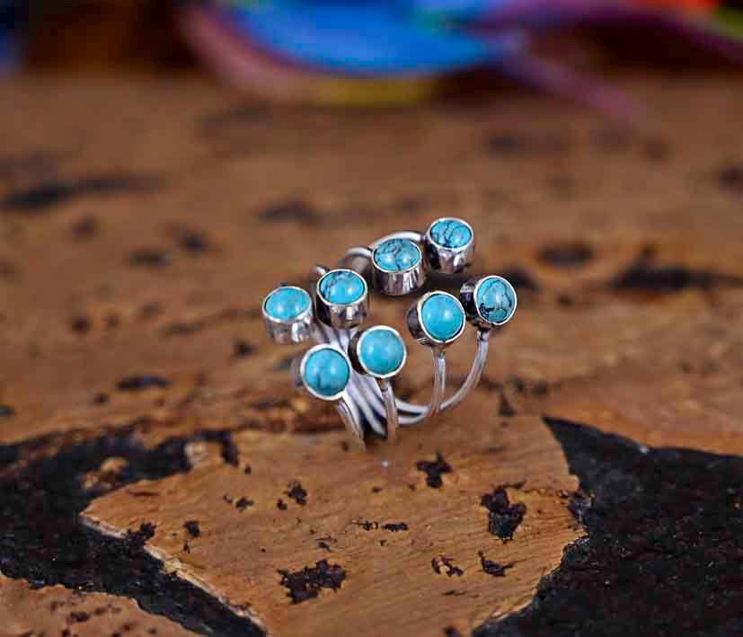 Blue Turquoise Ring 925 Sterling Silver Ring Adjustable Ring Huge Ring Wide Band Ring Blue Stone Ring Boho Ring Perfect Gift For Her