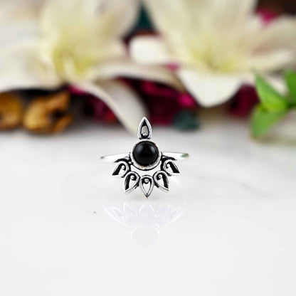 Black obsidian Ring- Dainty silver Ring- Black Stone Ring -Silver Band - Everyday silver Ring - Women Jewelry- Christmas gift - gift for mom