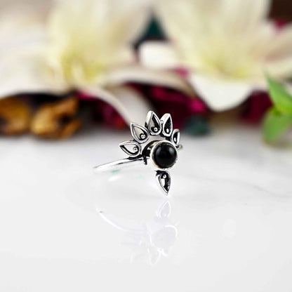 Black obsidian Ring- Dainty silver Ring- Black Stone Ring -Silver Band - Everyday silver Ring - Women Jewelry- Christmas gift - gift for mom