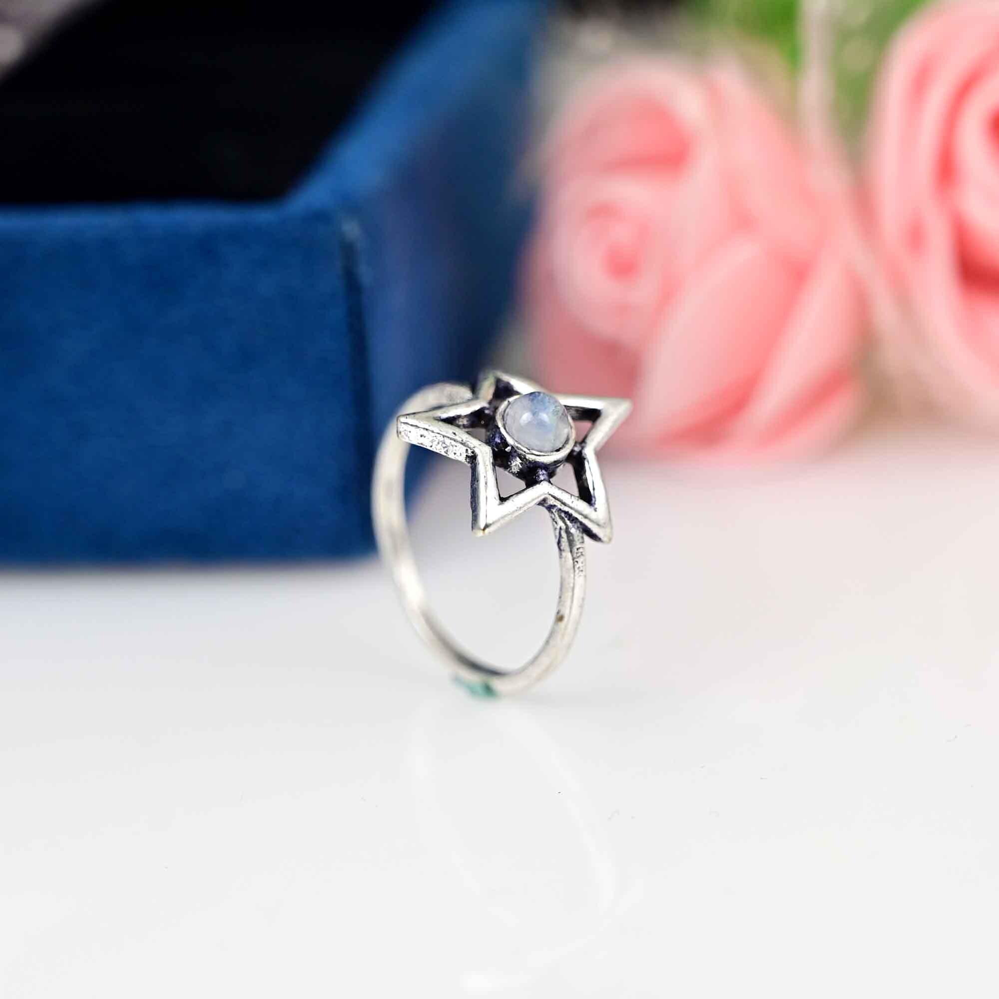 Moonstone Star Ring, Moonstone Star, Ring Moonstone, Ring Star, Silver Star Ring, Moonstone Wedding Ring