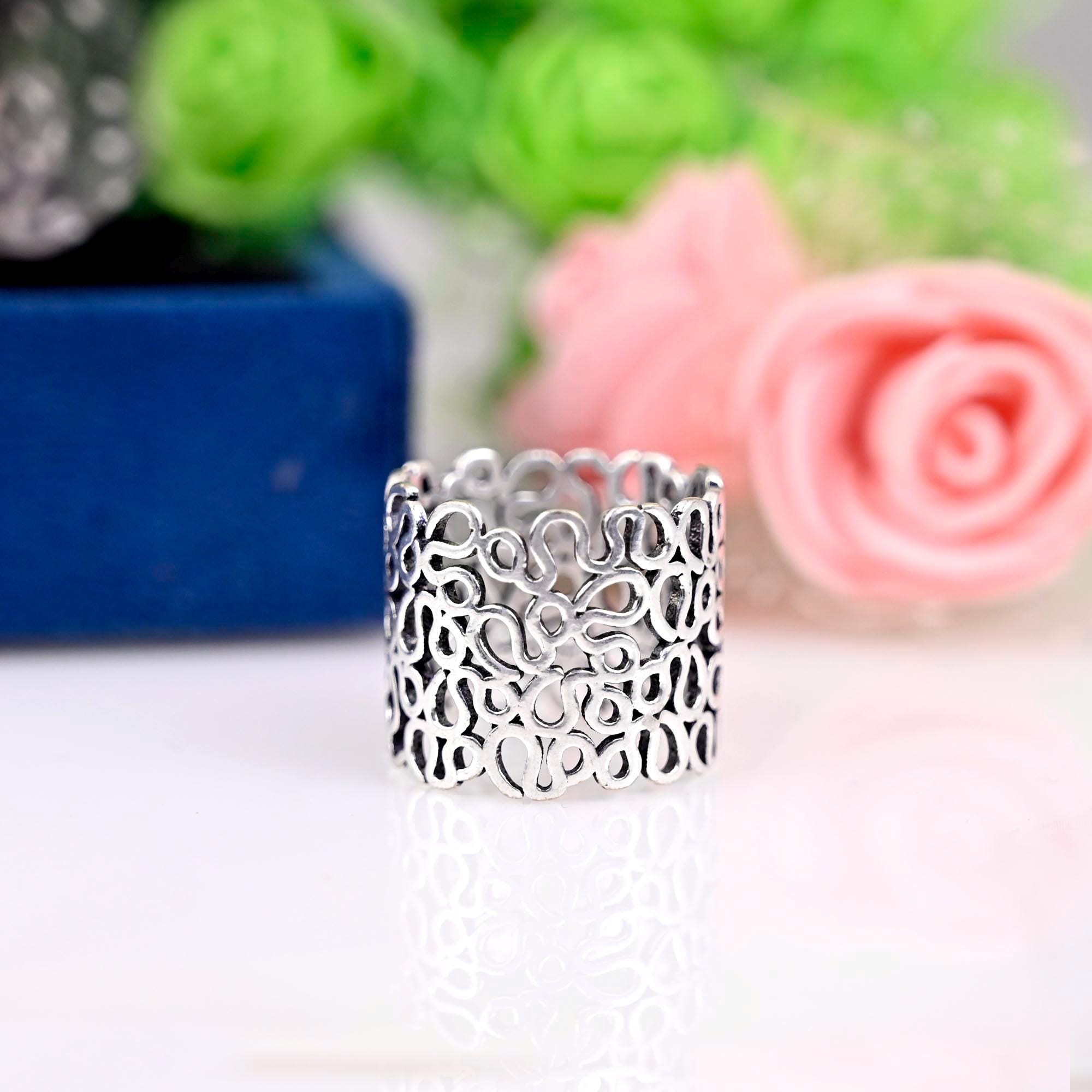 Sterling Silver Statement Ring, 925 Filigree - Openwork Lace, Promise Ring  Flower, Floral, Midi , Boho Jewelry - Bridesmaid Gift