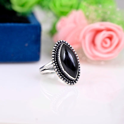 Boho Black tourmaline Ring, Mother's day gift, Statement Sterling Silver Ring for Women, Bohemian Jewelry, Boho Simple Ring with Stone