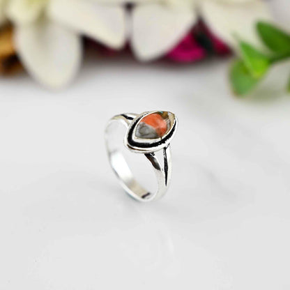 Turquoise Ring Oyster Turquoise Ring Pink Spiny Oyster Sterling Silver Ring Turquoise Ring Marquise Stone Ring Handmade Ring