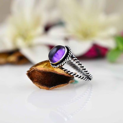 Purple Amethyst Ring  - February Birthstone Ring - Gemstone Ring - Stacking Ring - Dainty Ring - Oval Ring - Mothers Gift